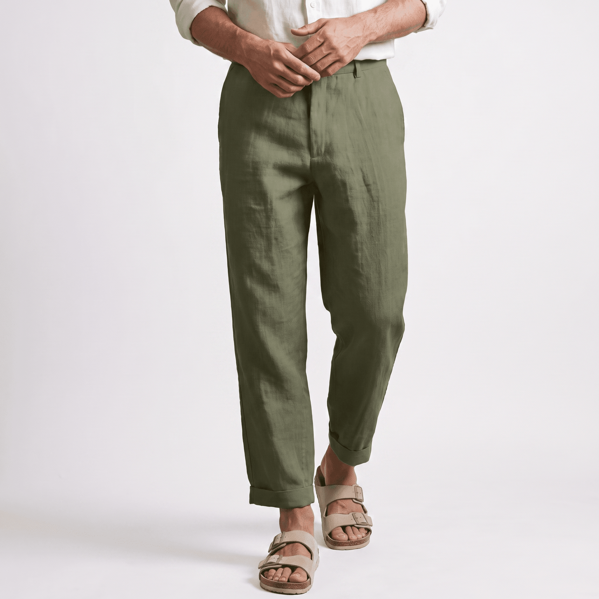 Romano Linen Blend Cuffed Pants – Tapered Relaxed Ankle Trousers