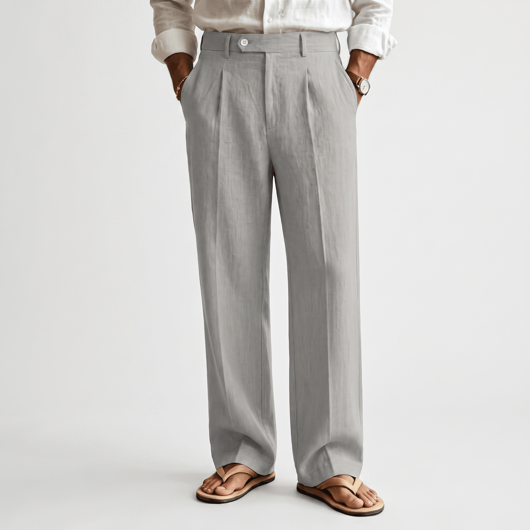 Darian Linen Pleated Pants – Relaxed Wide-Leg Fit