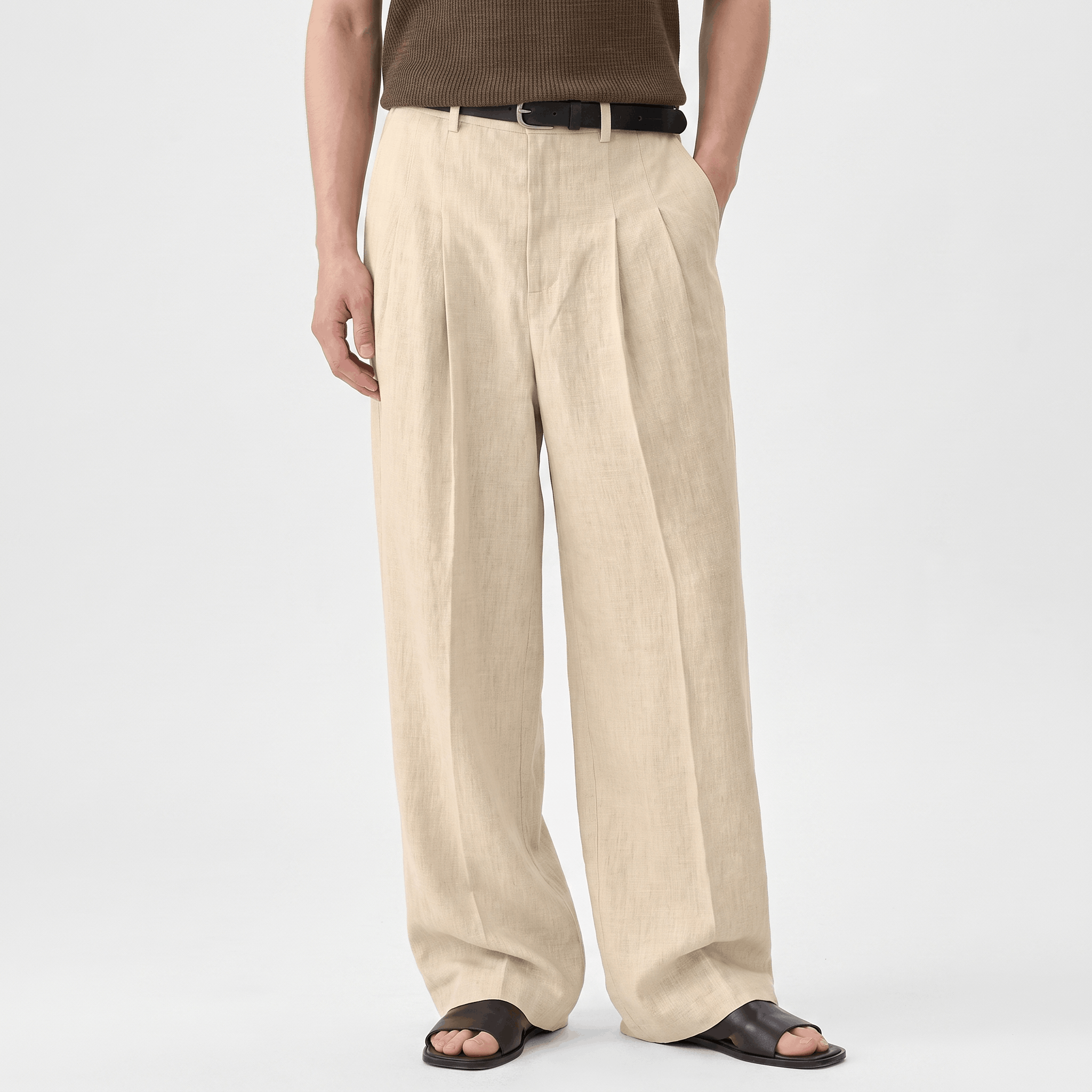 Jovito Linen Wide-Leg Pants – Relaxed Pleated Fit Trousers