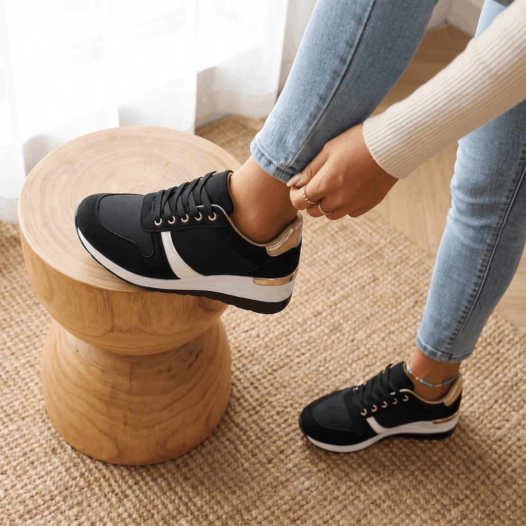 Aria Mesh Suede Sneakers – Lace-Up Hidden-Wedge Cushioned Trainers