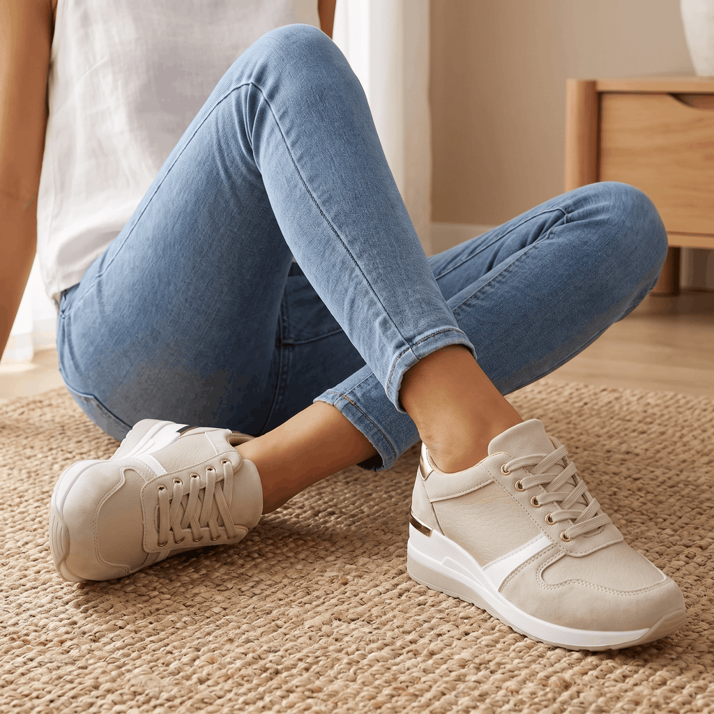 Aria Mesh Suede Sneakers – Lace-Up Hidden-Wedge Cushioned Trainers