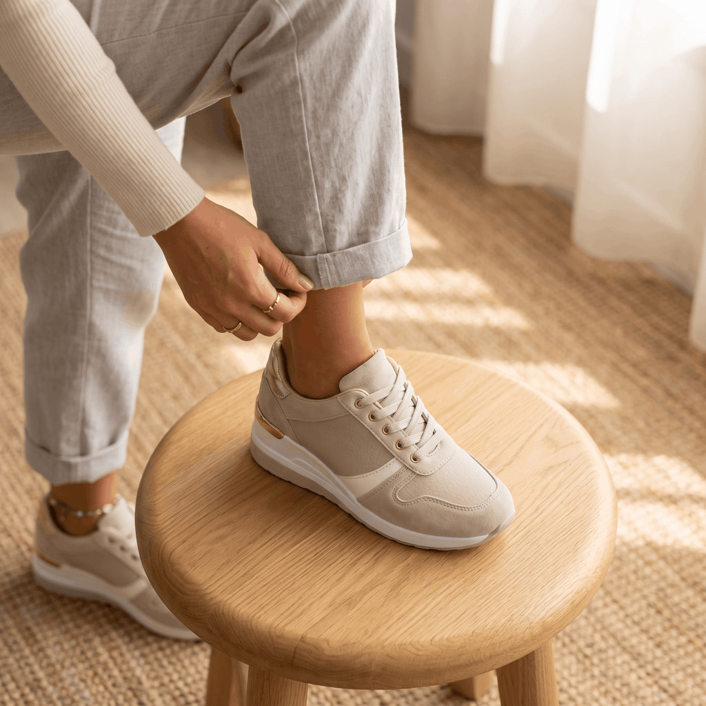 Aria Mesh Suede Sneakers – Lace-Up Hidden-Wedge Cushioned Trainers