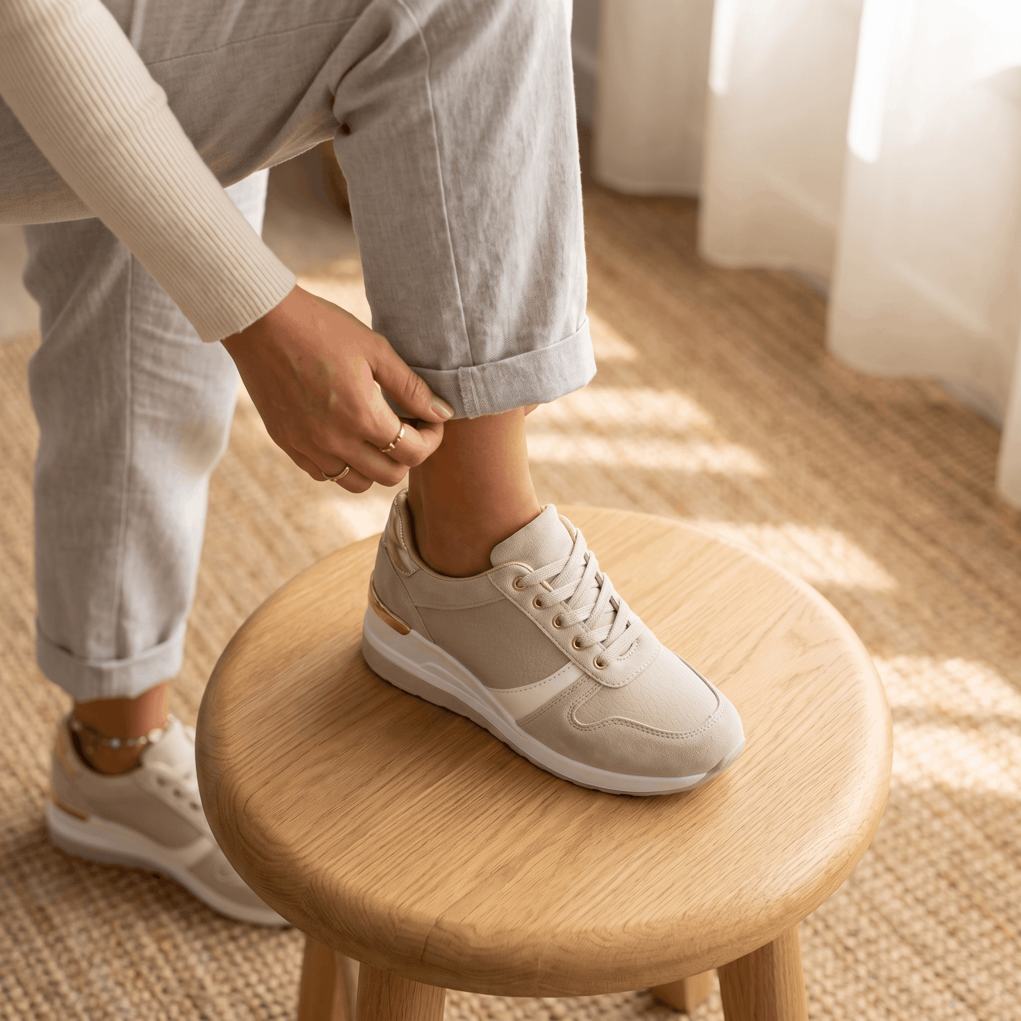 Aria Mesh Suede Sneakers – Lace-Up Hidden-Wedge Cushioned Trainers