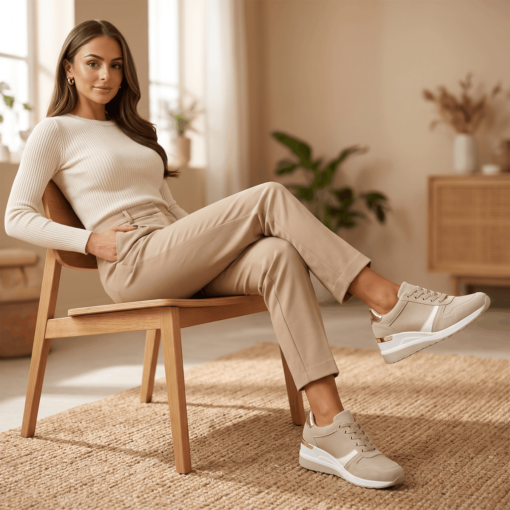 Aria Mesh Suede Sneakers – Lace-Up Hidden-Wedge Cushioned Trainers