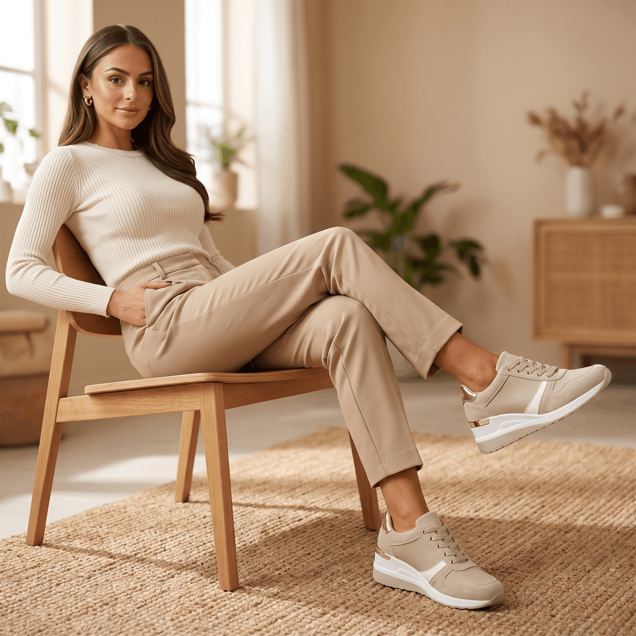 Aria Mesh Suede Sneakers – Lace-Up Hidden-Wedge Cushioned Trainers