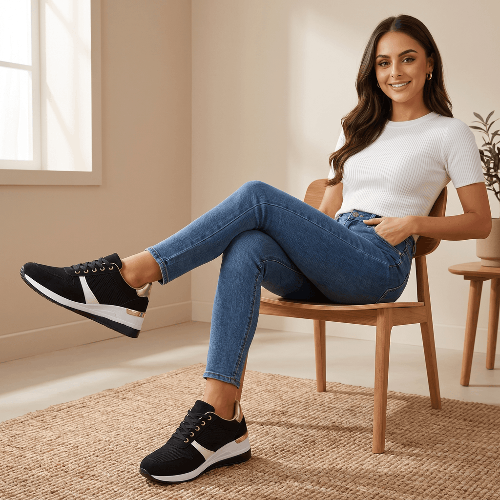 Aria Mesh Suede Sneakers – Lace-Up Hidden-Wedge Cushioned Trainers
