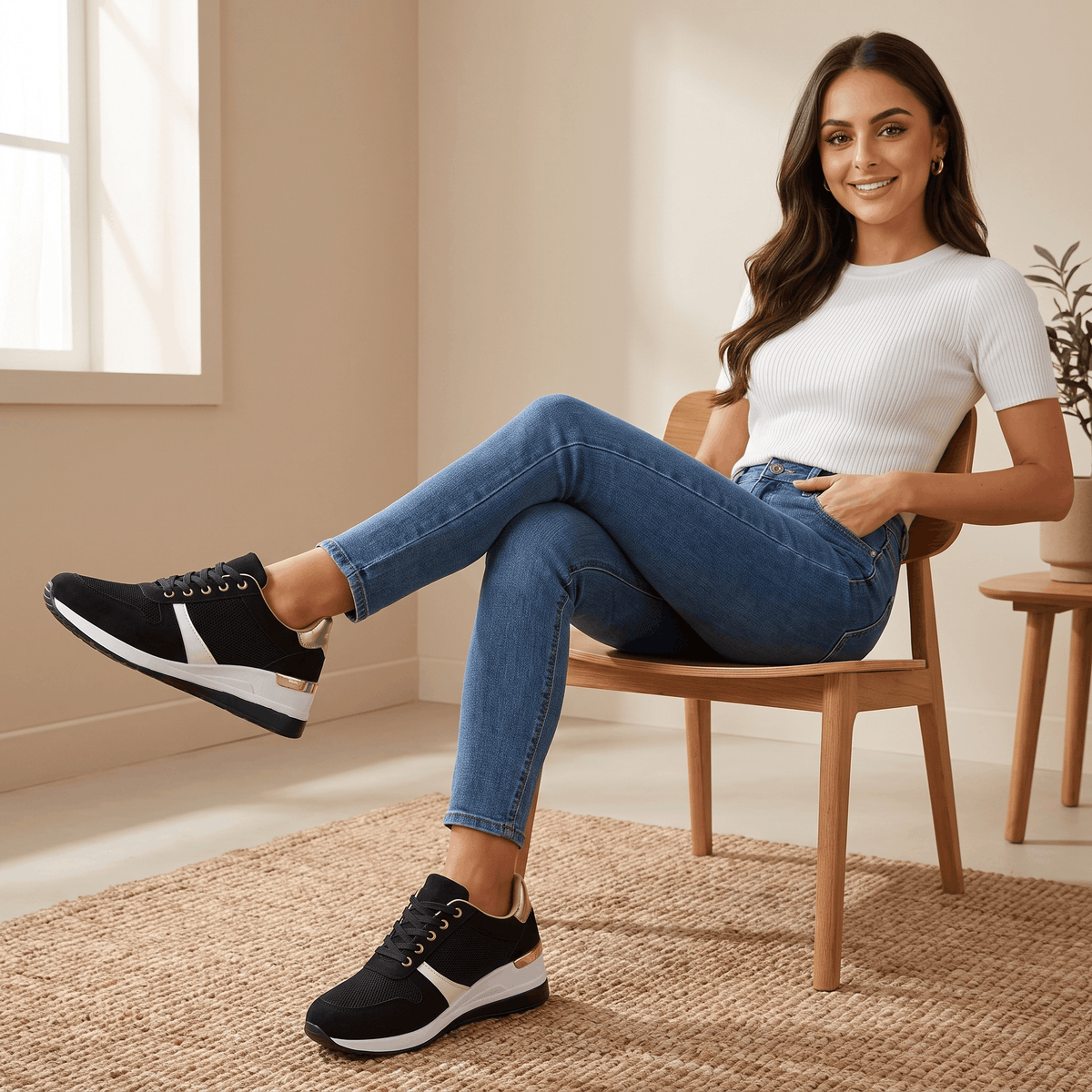 Aria Mesh Suede Sneakers – Lace-Up Hidden-Wedge Cushioned Trainers
