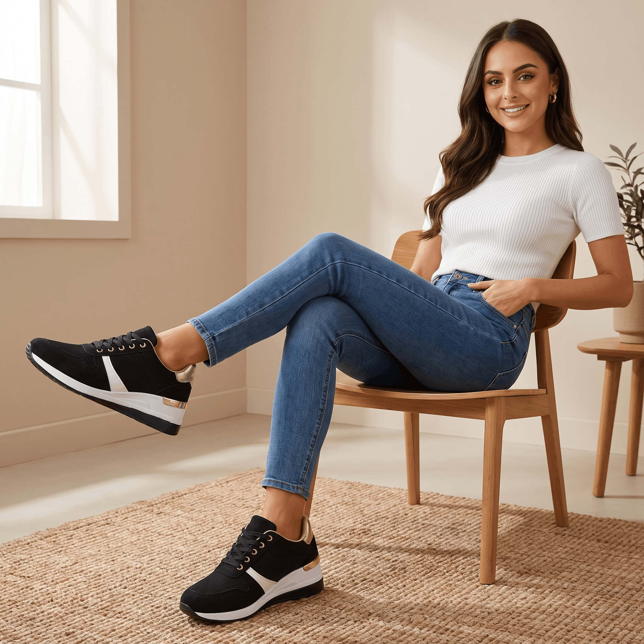 Aria Mesh Suede Sneakers – Lace-Up Hidden-Wedge Cushioned Trainers