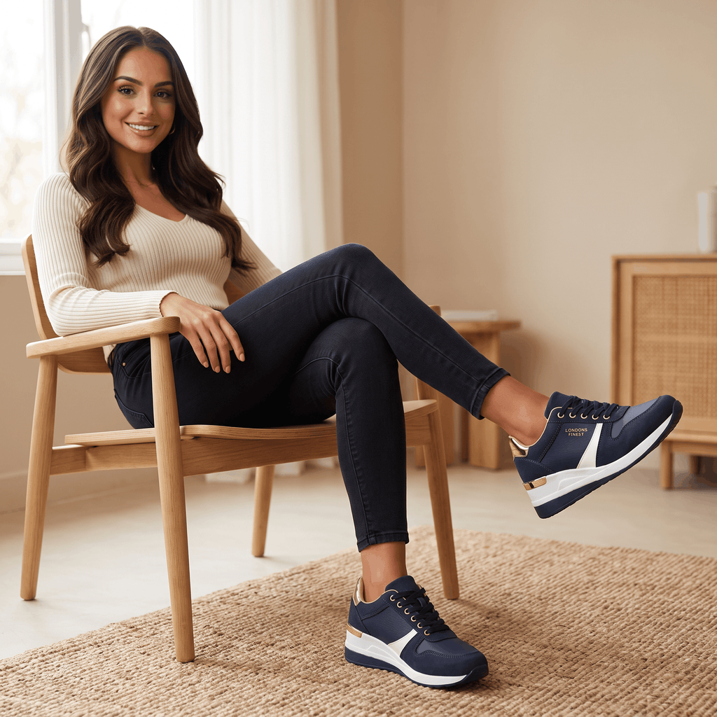 Aria Mesh Suede Sneakers – Lace-Up Hidden-Wedge Cushioned Trainers