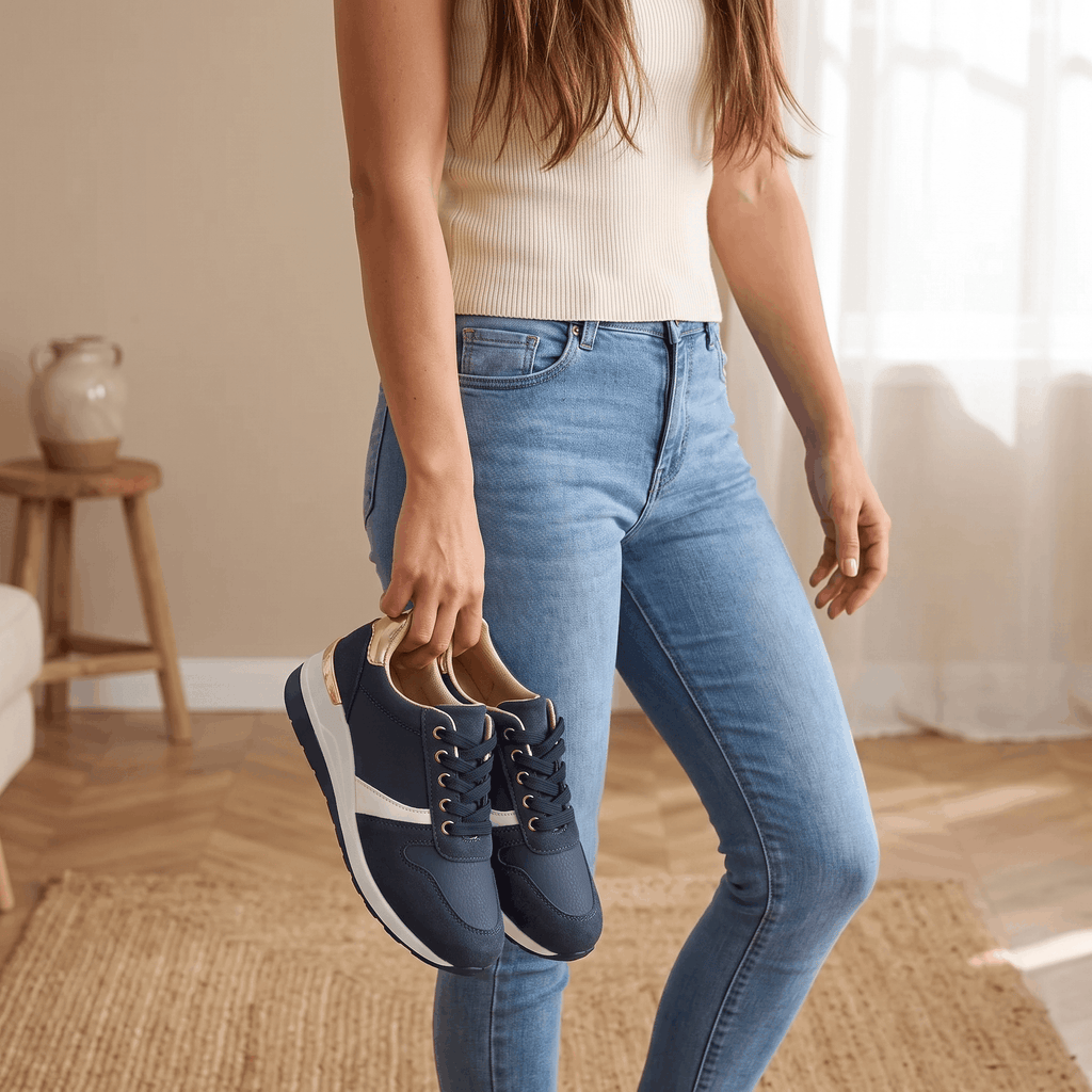 Aria Mesh Suede Sneakers – Lace-Up Hidden-Wedge Cushioned Trainers