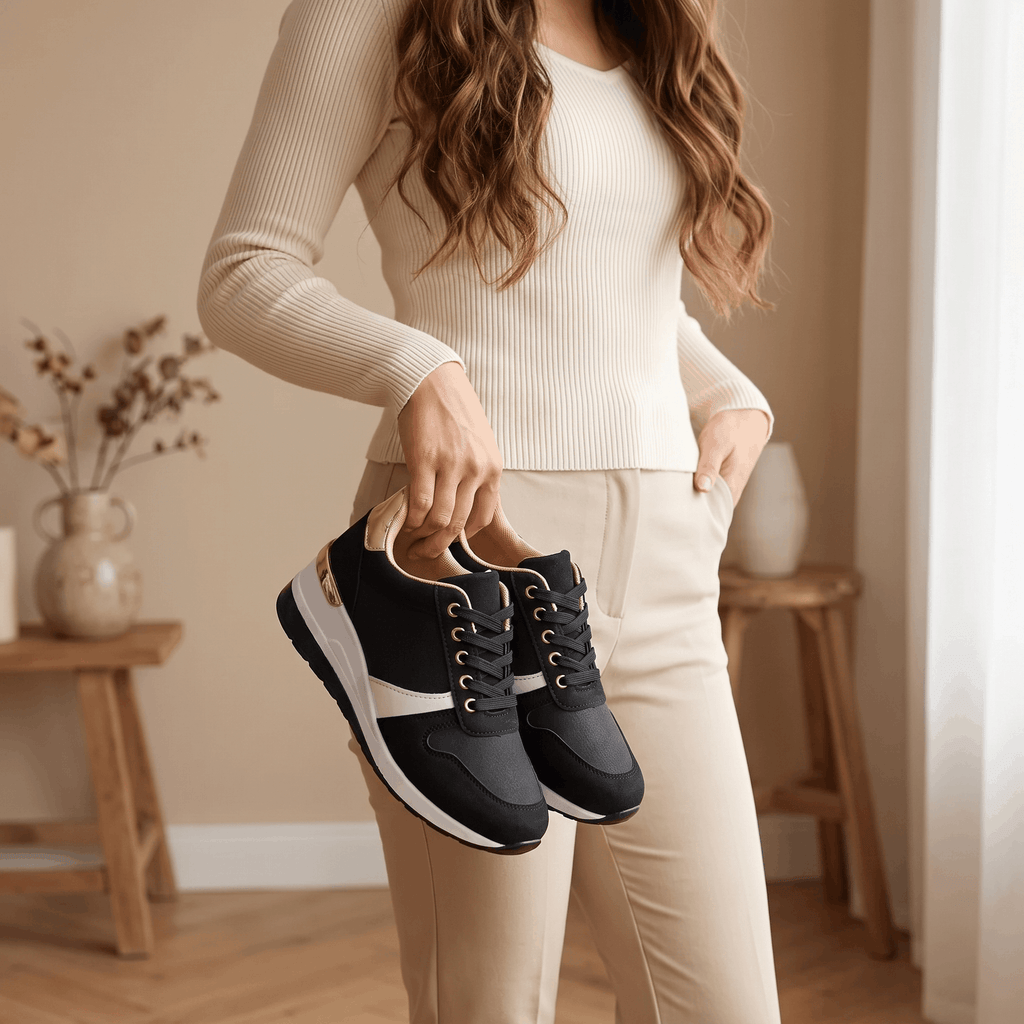 Aria Mesh Suede Sneakers – Lace-Up Hidden-Wedge Cushioned Trainers