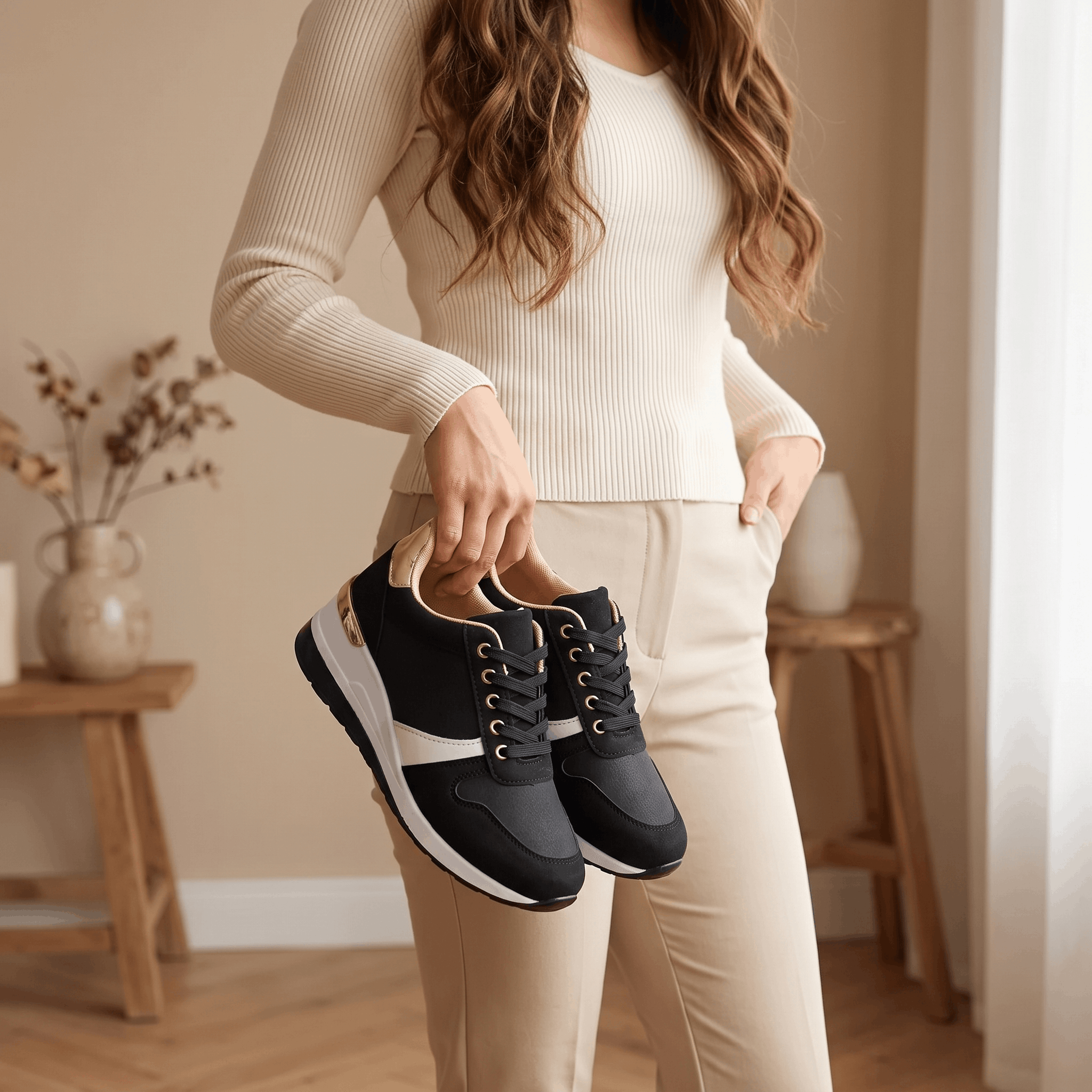Aria Mesh Suede Sneakers – Lace-Up Hidden-Wedge Cushioned Trainers