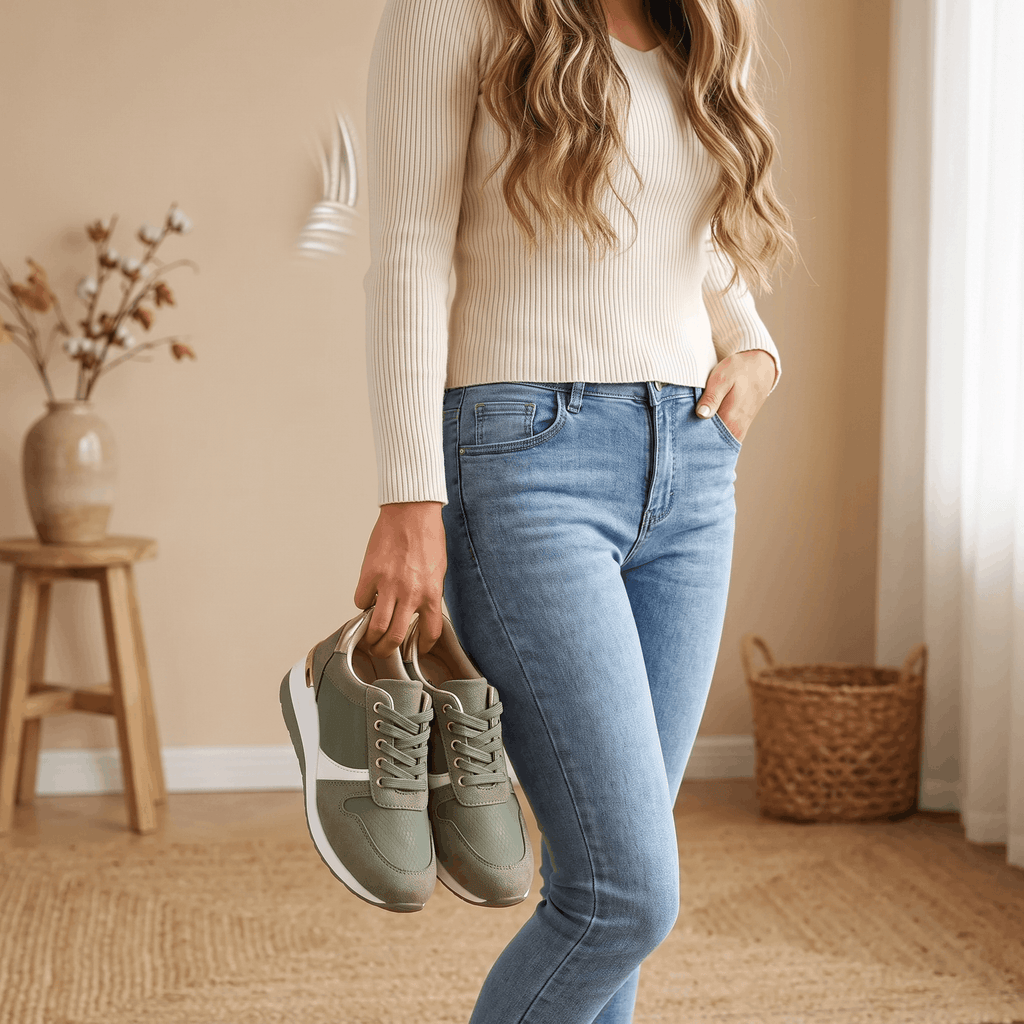 Aria Mesh Suede Sneakers – Lace-Up Hidden-Wedge Cushioned Trainers