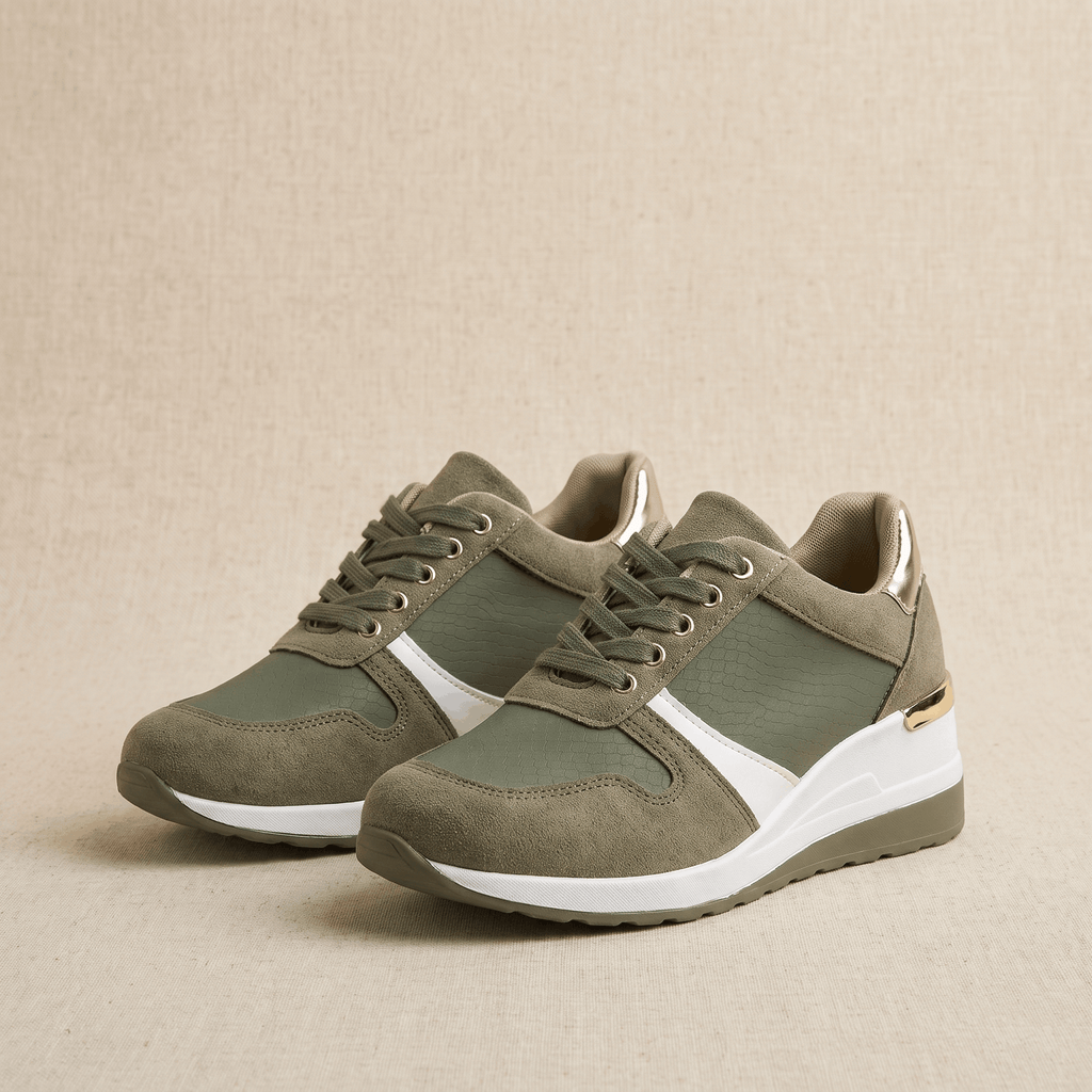 Aria Mesh Suede Sneakers – Lace-Up Hidden-Wedge Cushioned Trainers