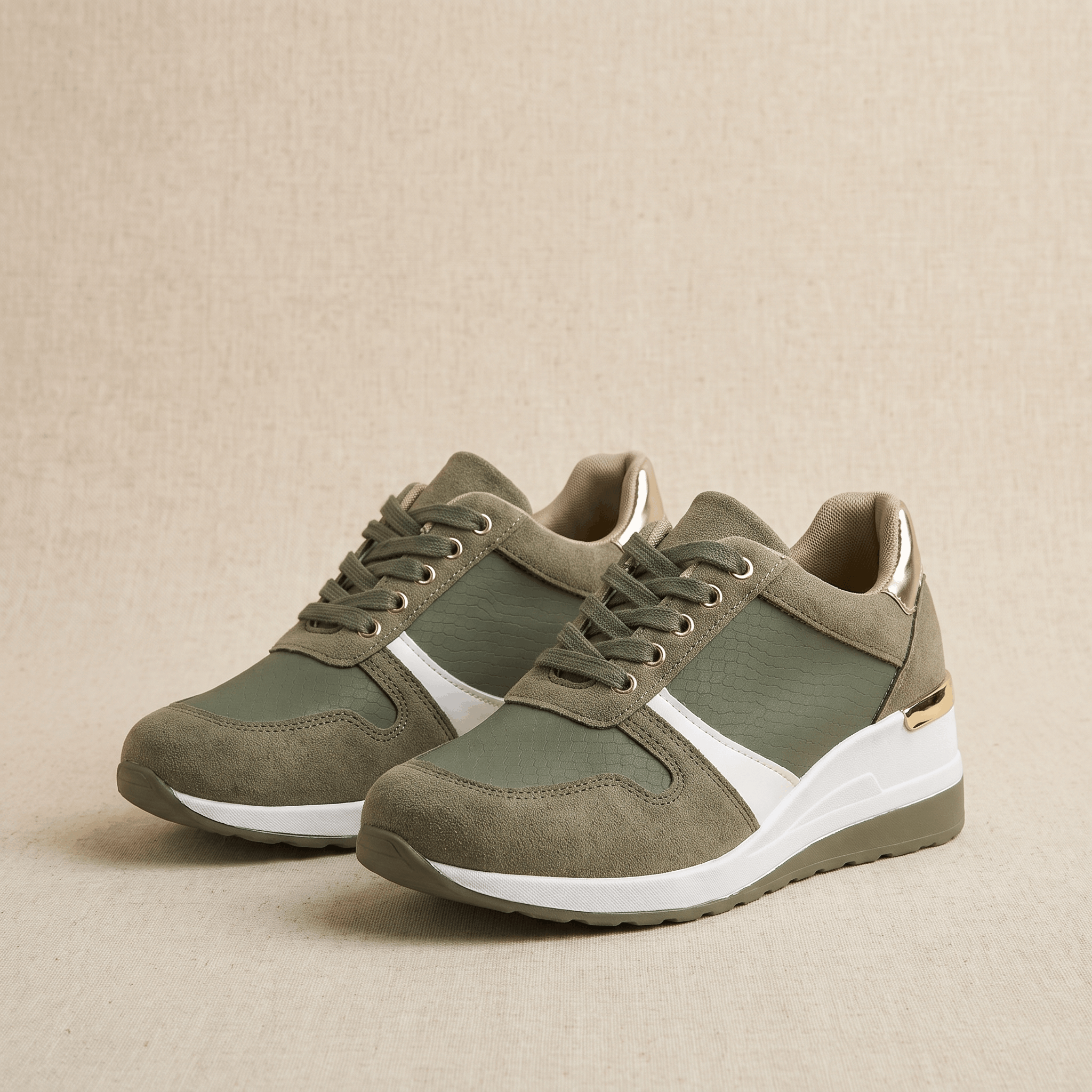 Aria Mesh Suede Sneakers – Lace-Up Hidden-Wedge Cushioned Trainers