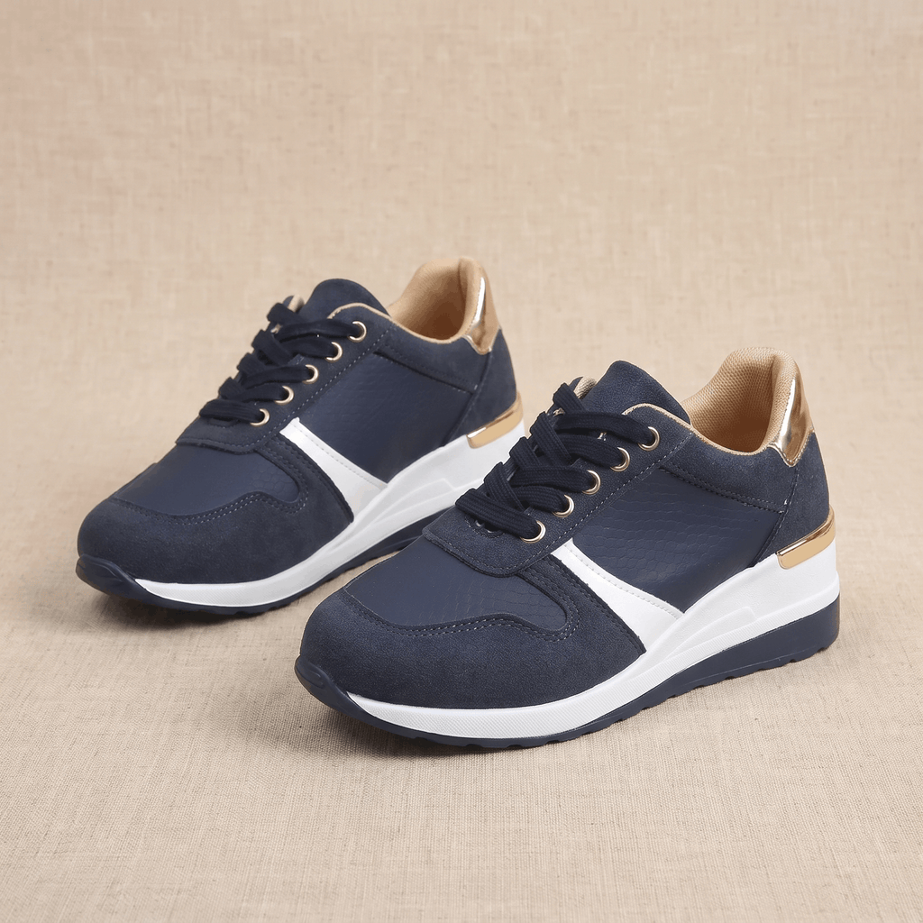 Aria Mesh Suede Sneakers – Lace-Up Hidden-Wedge Cushioned Trainers