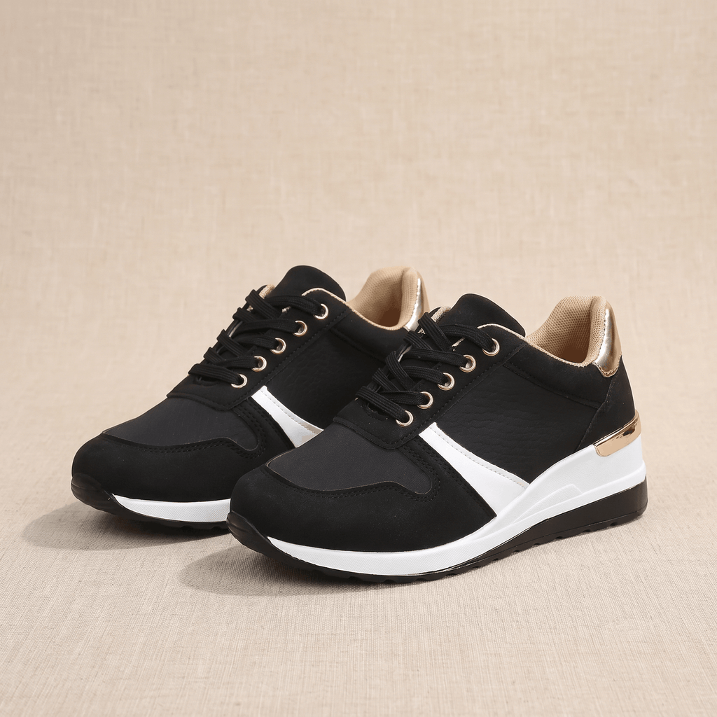 Aria Mesh Suede Sneakers – Lace-Up Hidden-Wedge Cushioned Trainers