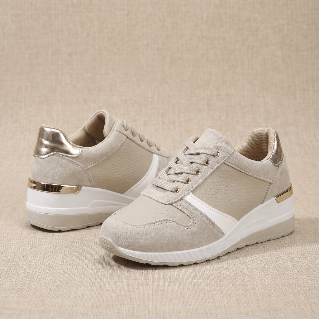Aria Mesh Suede Sneakers – Lace-Up Hidden-Wedge Cushioned Trainers