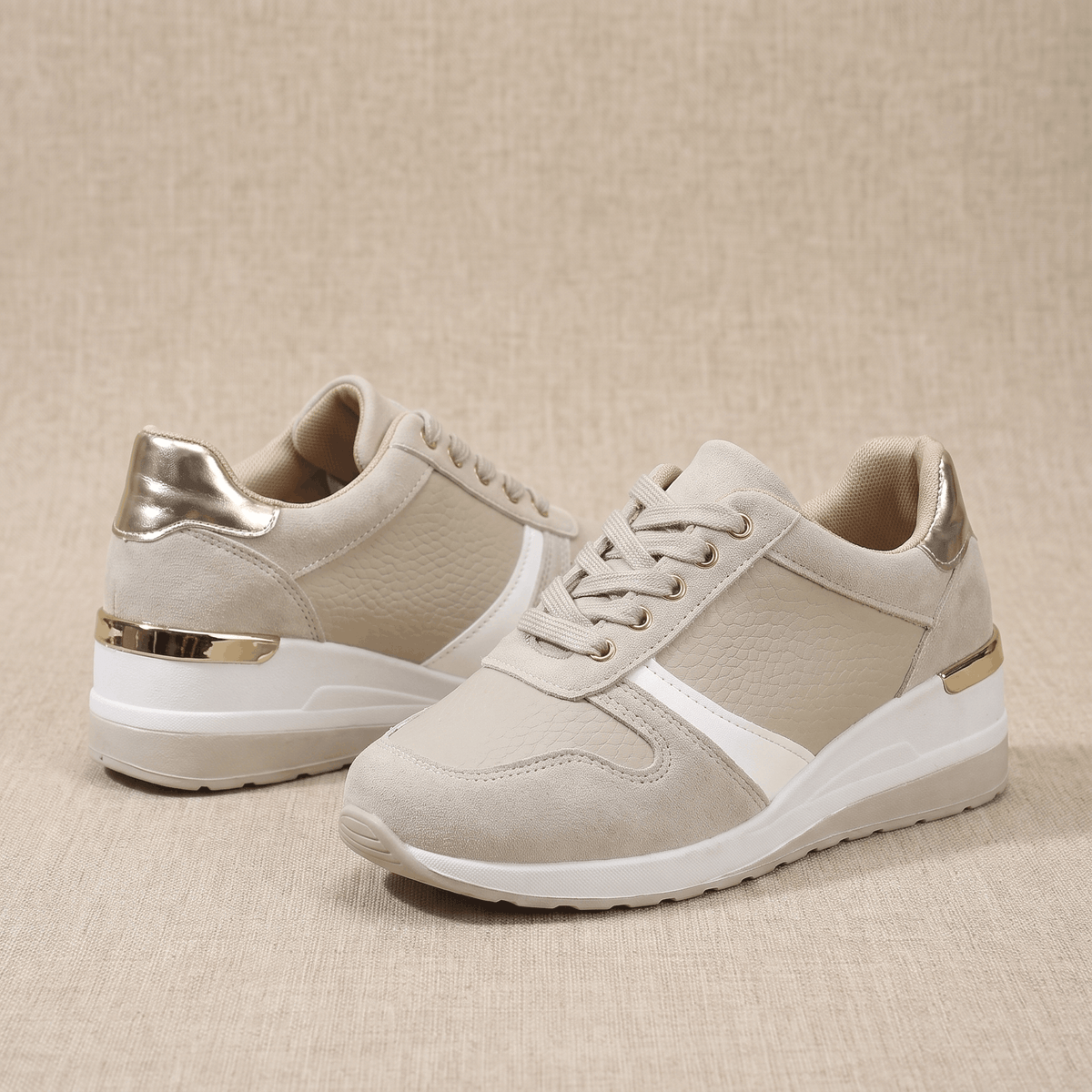 Aria Mesh Suede Sneakers – Lace-Up Hidden-Wedge Cushioned Trainers