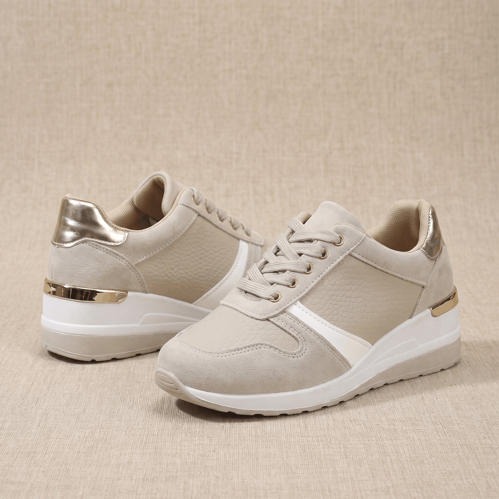 Aria Mesh Suede Sneakers – Lace-Up Hidden-Wedge Cushioned Trainers