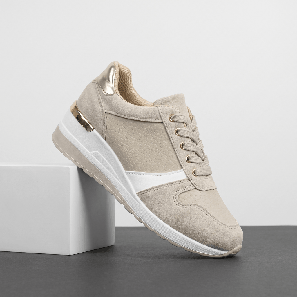 Aria Mesh Suede Sneakers – Lace-Up Hidden-Wedge Cushioned Trainers