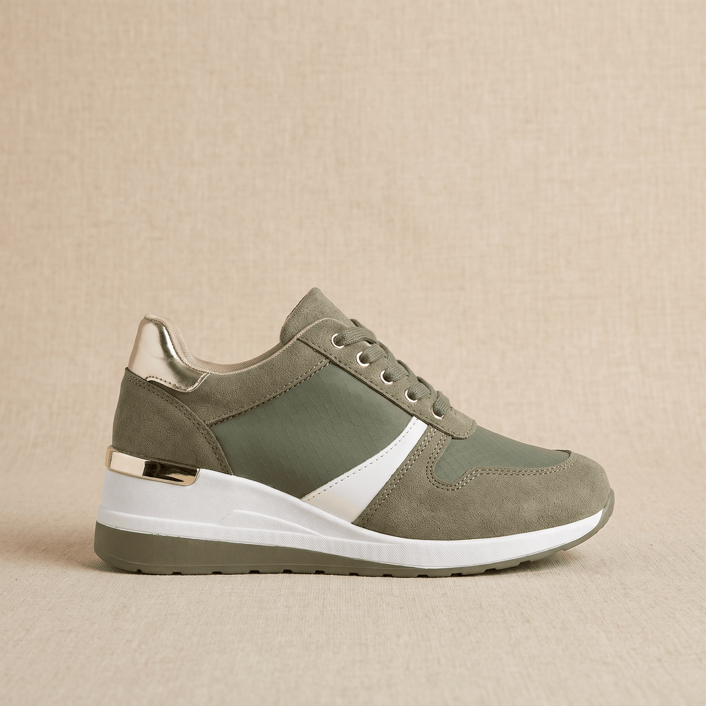 Aria Mesh Suede Sneakers – Lace-Up Hidden-Wedge Cushioned Trainers