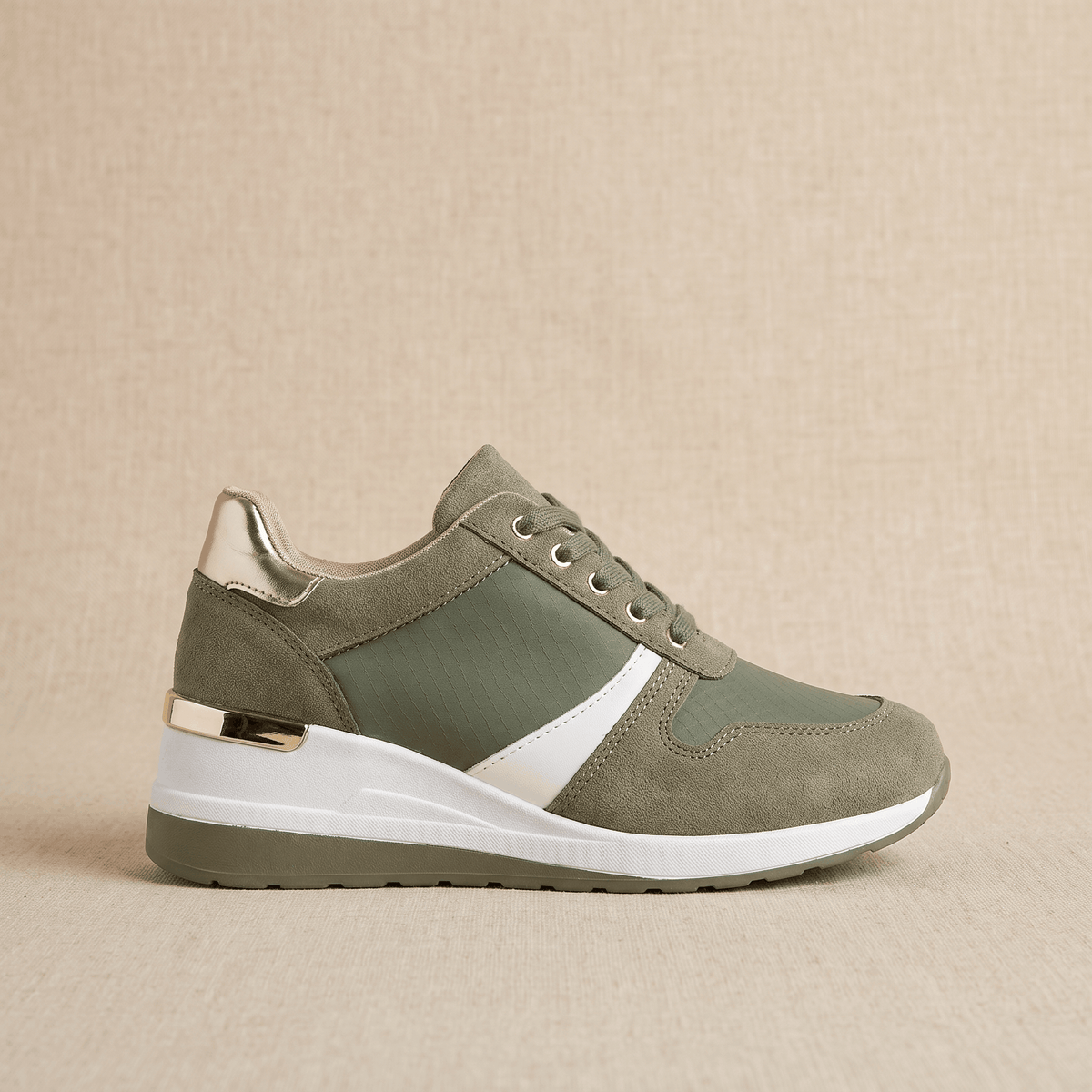 Aria Mesh Suede Sneakers – Lace-Up Hidden-Wedge Cushioned Trainers