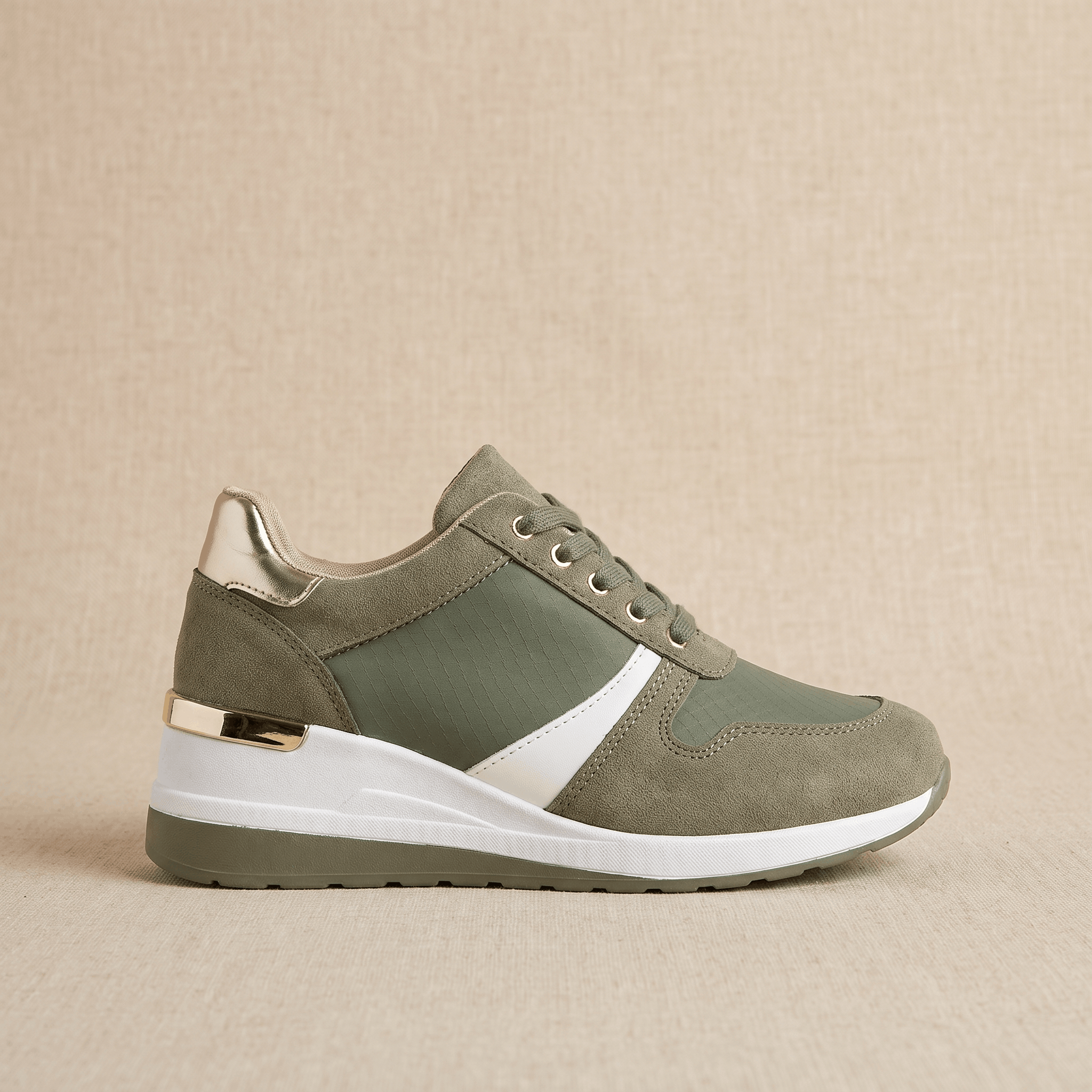 Aria Mesh Suede Sneakers – Lace-Up Hidden-Wedge Cushioned Trainers