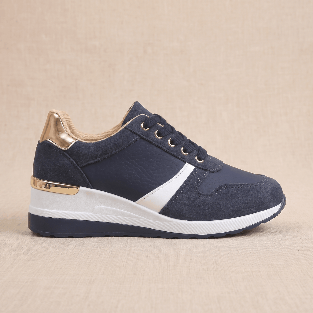 Aria Mesh Suede Sneakers – Lace-Up Hidden-Wedge Cushioned Trainers