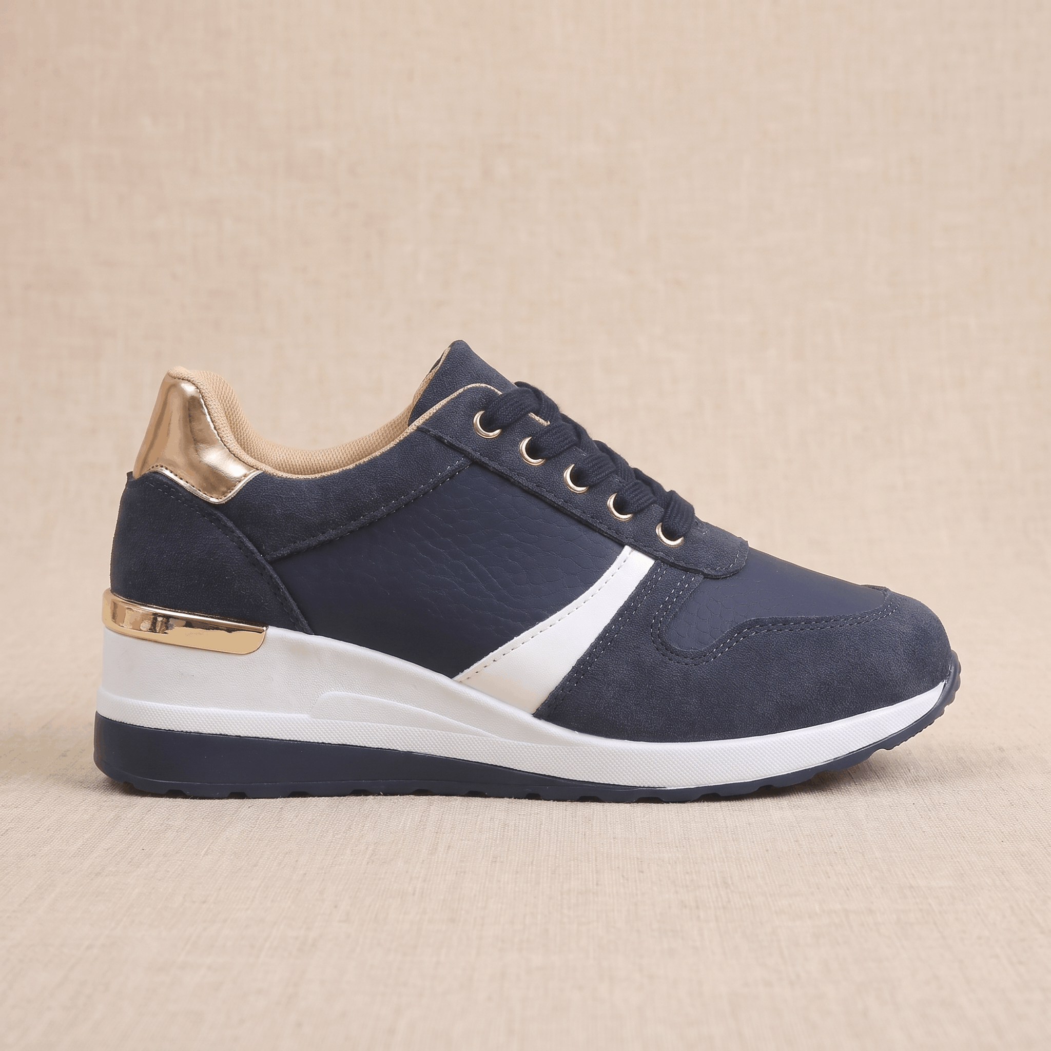 Aria Mesh Suede Sneakers – Lace-Up Hidden-Wedge Cushioned Trainers