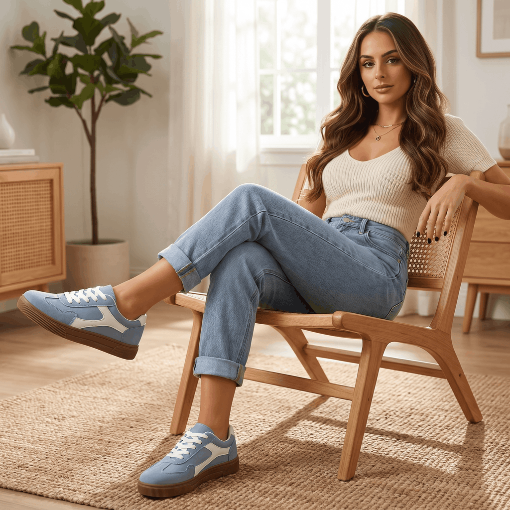 Kayla Panel Suede Sneakers – Low-Top Two-Tone Cushioned Trainers