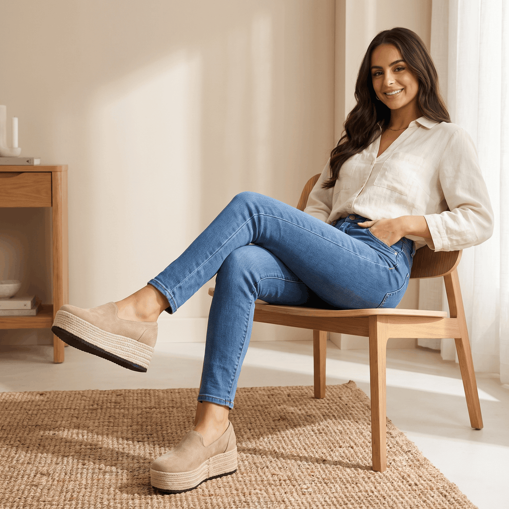 Selene Suede Espadrille Loafers – Slip-On Braided-Jute Cushioned Platforms