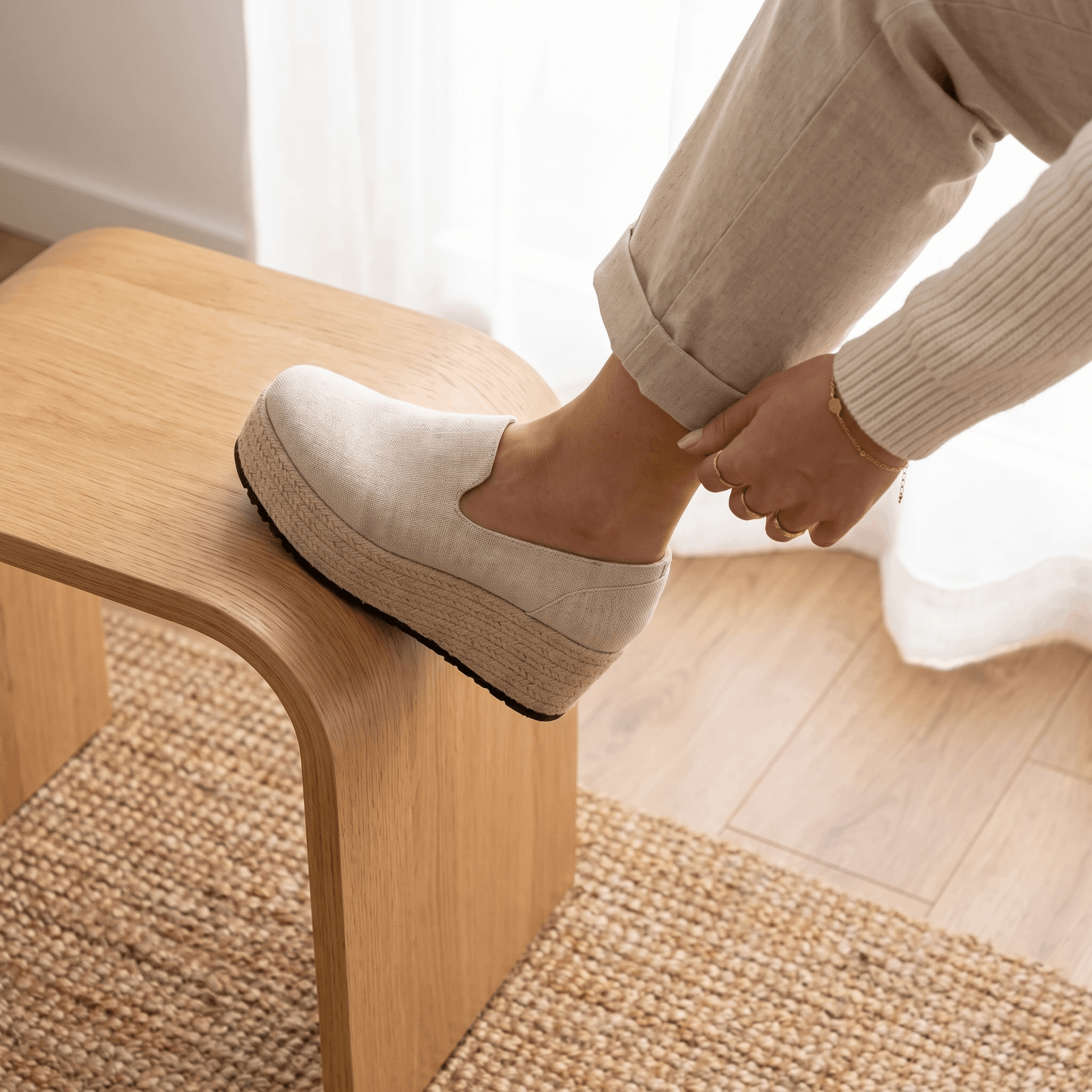 Selene Suede Espadrille Loafers – Slip-On Braided-Jute Cushioned Platforms