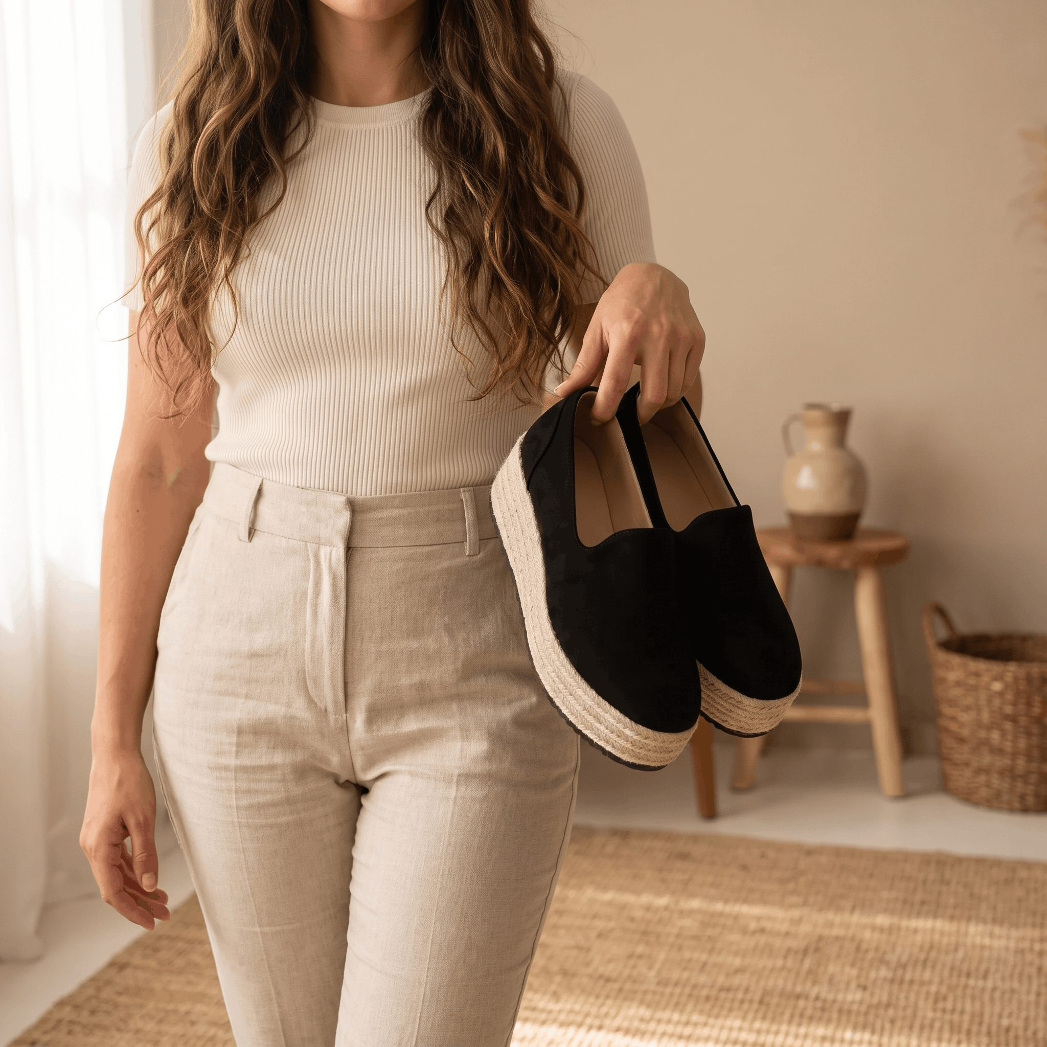 Selene Suede Espadrille Loafers – Slip-On Braided-Jute Cushioned Platforms
