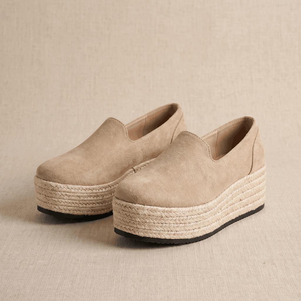 Selene Suede Espadrille Loafers – Slip-On Braided-Jute Cushioned Platforms