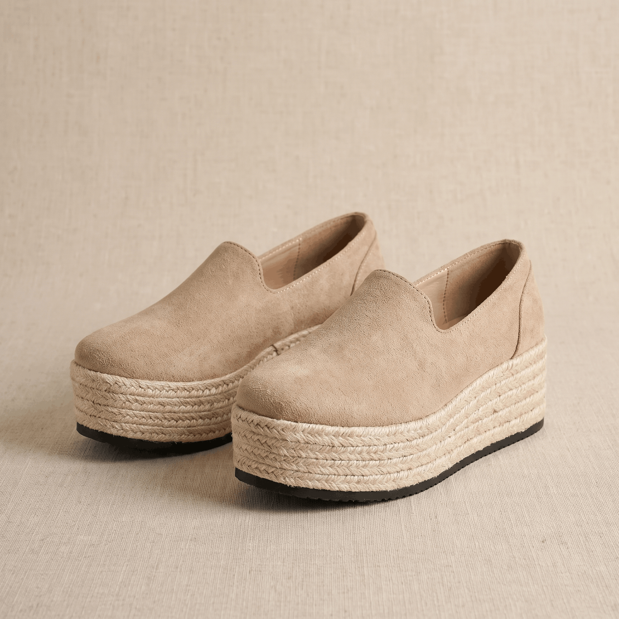 Selene Suede Espadrille Loafers – Slip-On Braided-Jute Cushioned Platforms