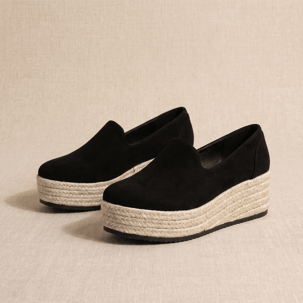 Selene Suede Espadrille Loafers – Slip-On Braided-Jute Cushioned Platforms