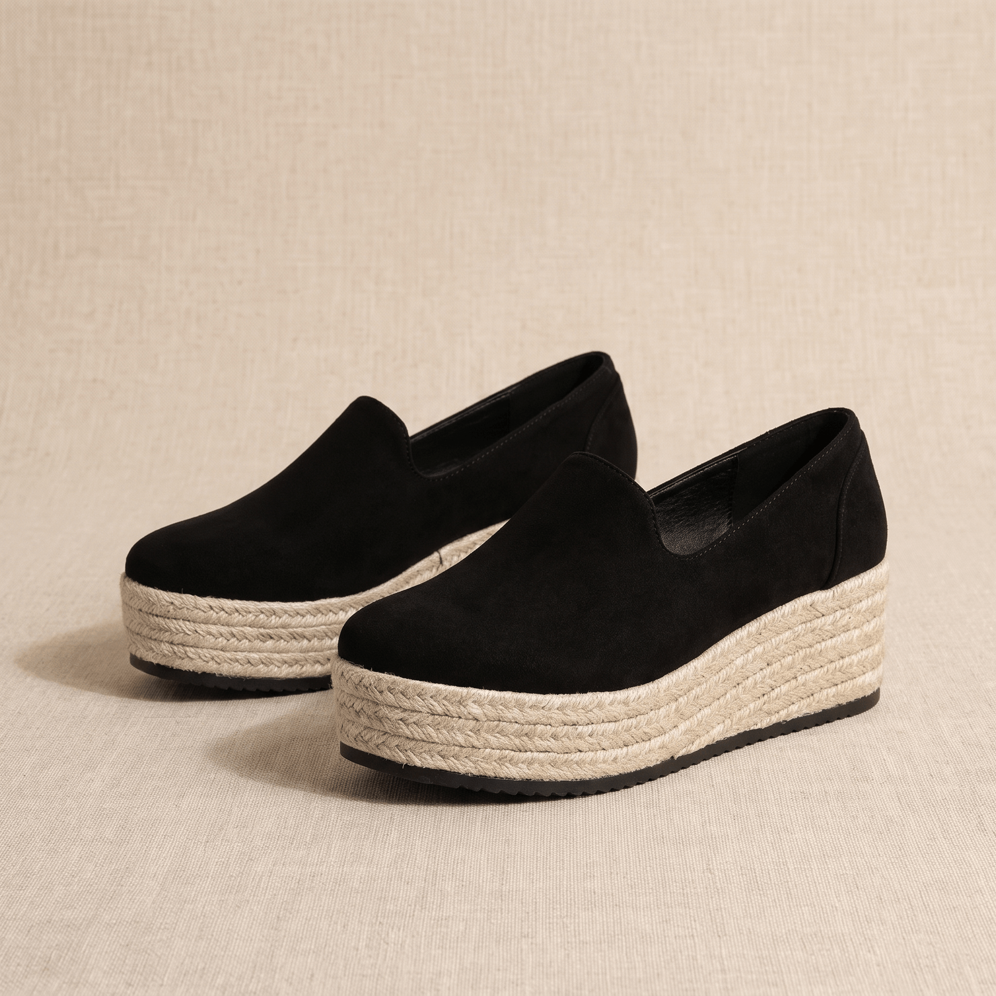 Selene Suede Espadrille Loafers – Slip-On Braided-Jute Cushioned Platforms