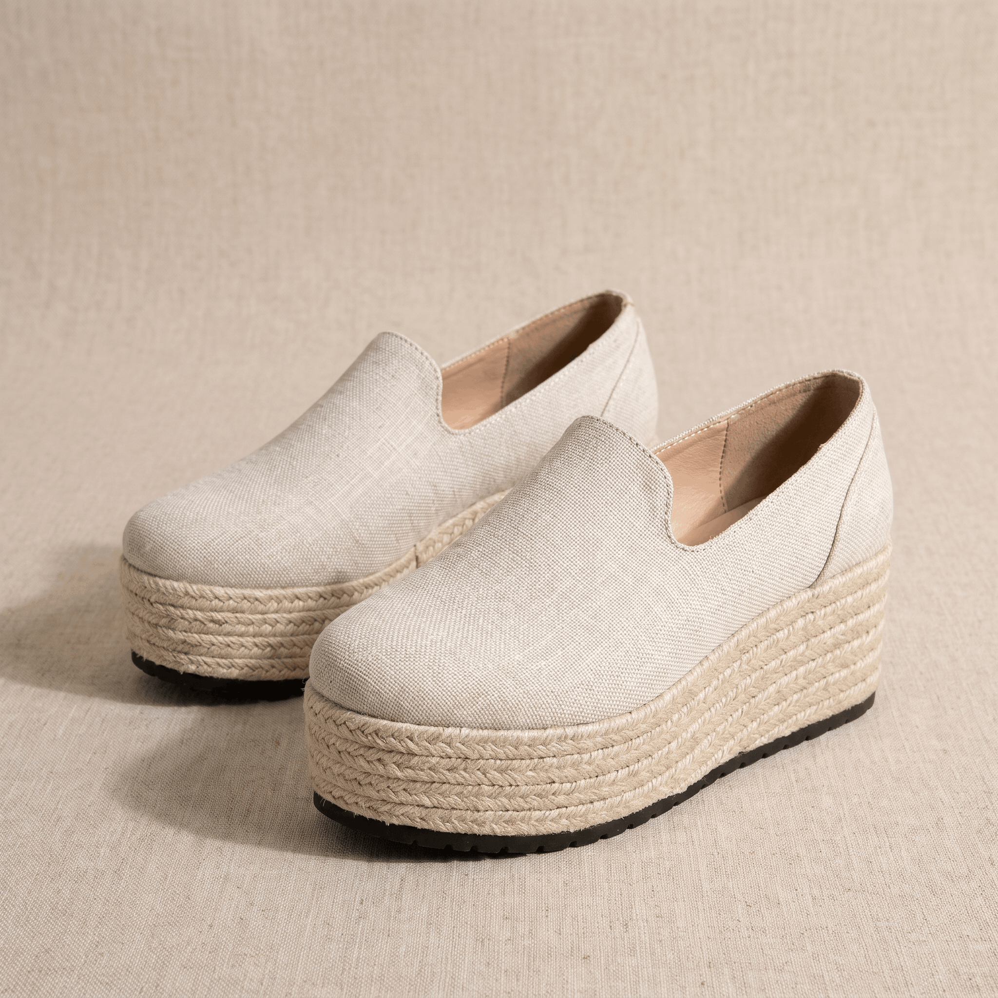 Selene Suede Espadrille Loafers – Slip-On Braided-Jute Cushioned Platforms
