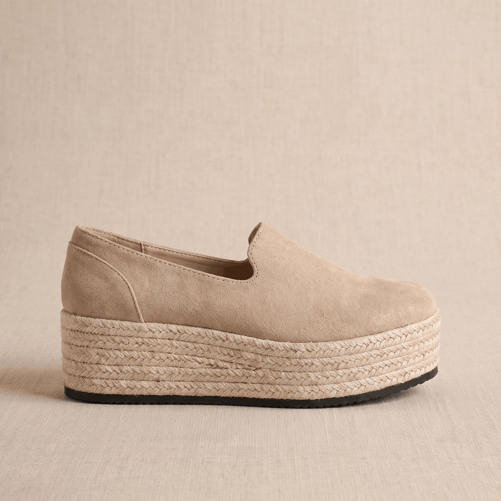 Selene Suede Espadrille Loafers – Slip-On Braided-Jute Cushioned Platforms