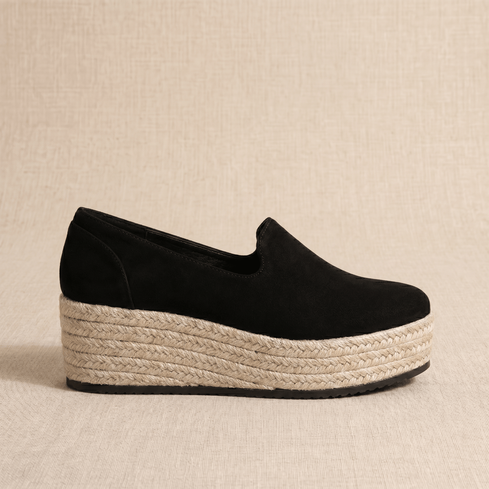 Selene Suede Espadrille Loafers – Slip-On Braided-Jute Cushioned Platforms