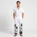 Lorenzo Linen Palm Print Set – Hooded Short-Sleeve Drawstring Outfit