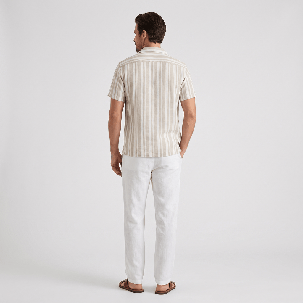 Jacob Striped Mesh Cuban Set – Open-Weave Linen-Blend Straight-Leg Outfit