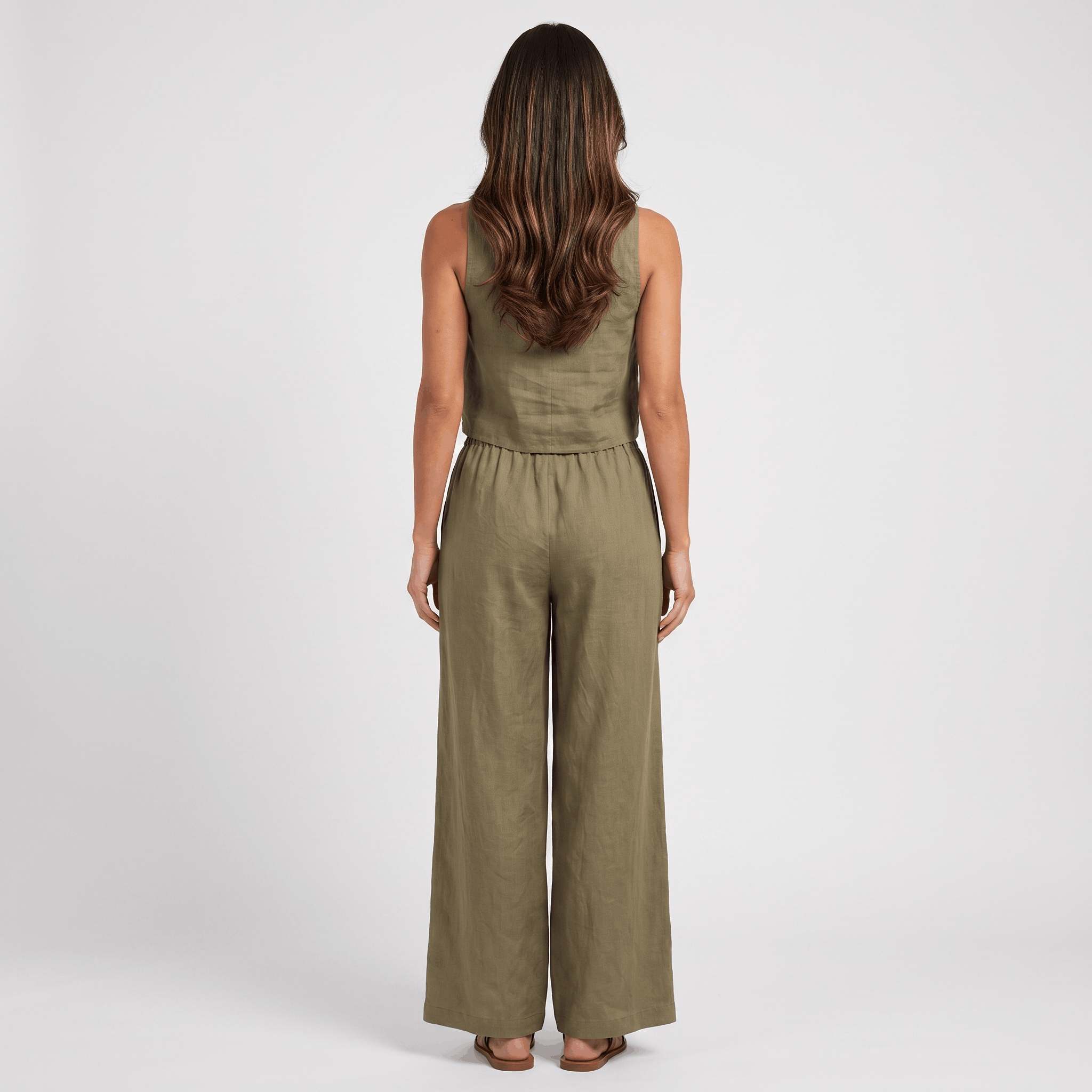 Maria Linen Blend Trouser Set – Sleeveless Cropped Top Wide-Leg Ensemble