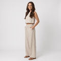 Maria Linen Blend Trouser Set – Sleeveless Cropped Top Wide-Leg Ensemble