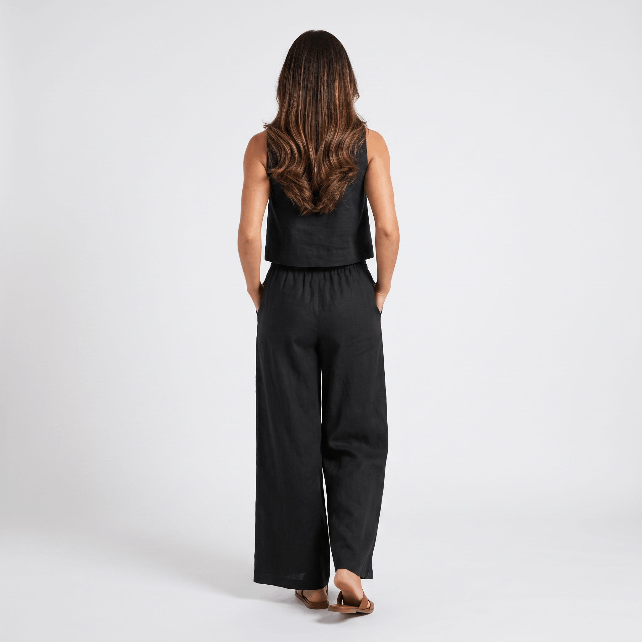 Maria Linen Blend Trouser Set – Sleeveless Cropped Top Wide-Leg Ensemble