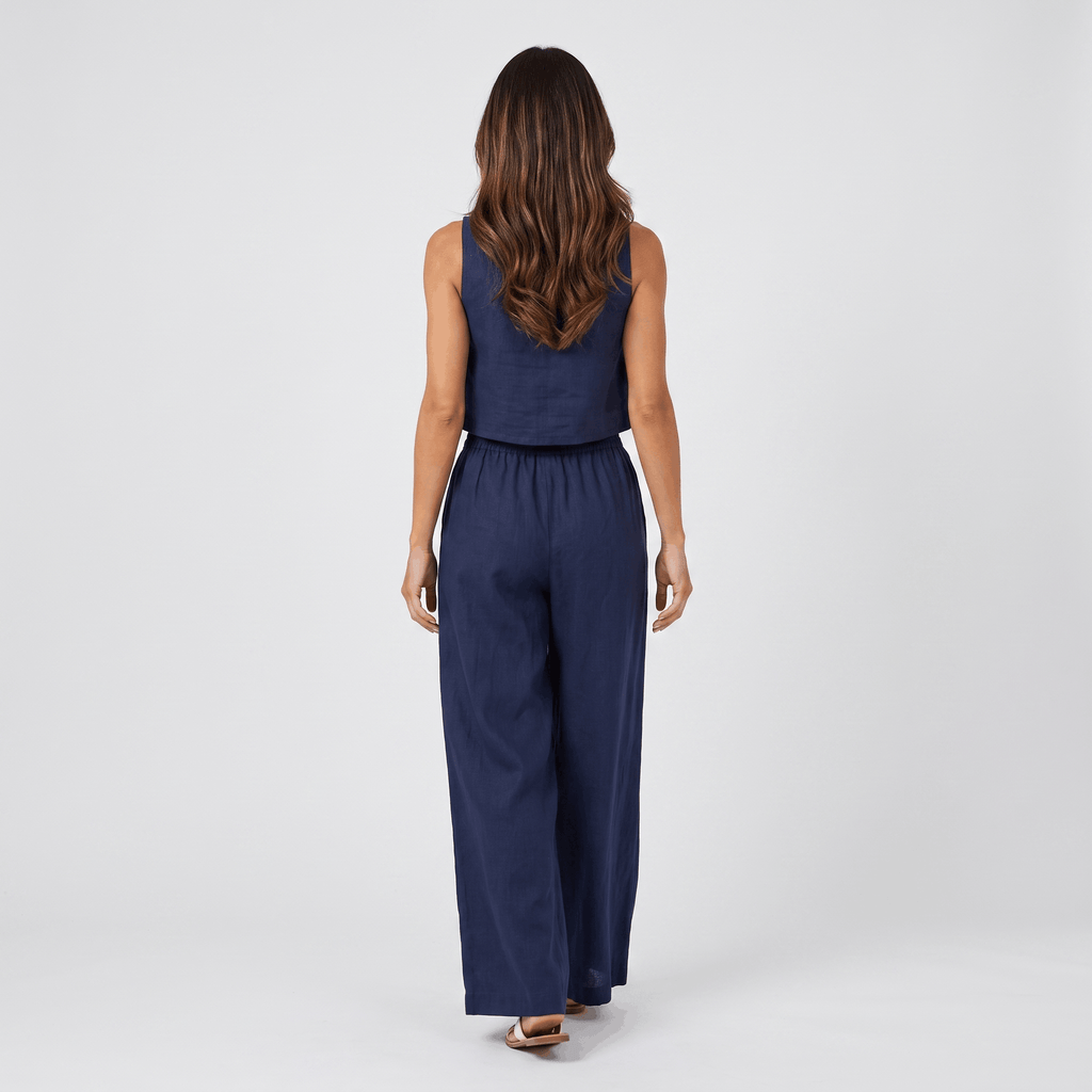 Maria Linen Blend Trouser Set – Sleeveless Cropped Top Wide-Leg Ensemble