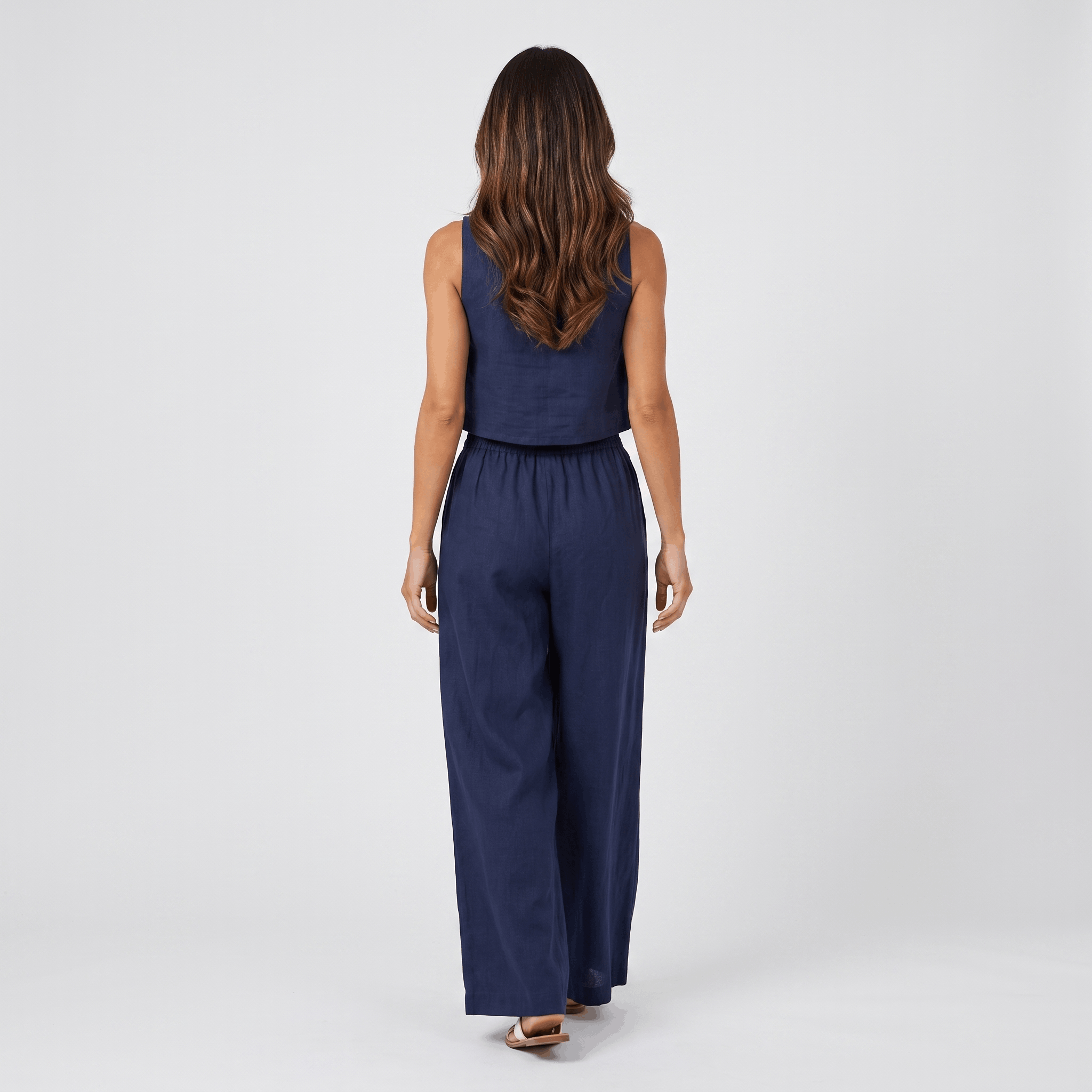 Maria Linen Blend Trouser Set – Sleeveless Cropped Top Wide-Leg Ensemble