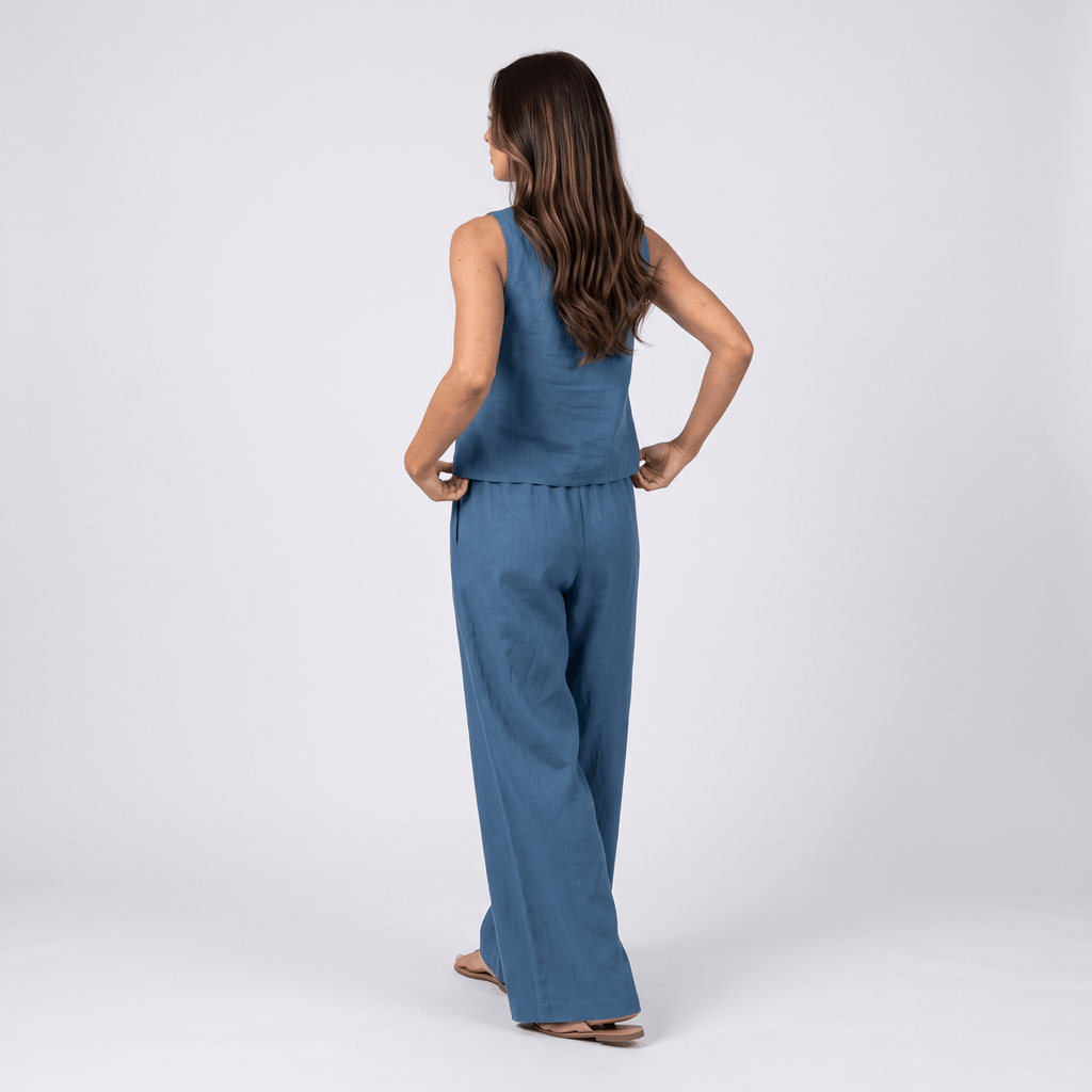 Maria Linen Blend Trouser Set – Sleeveless Cropped Top Wide-Leg Ensemble