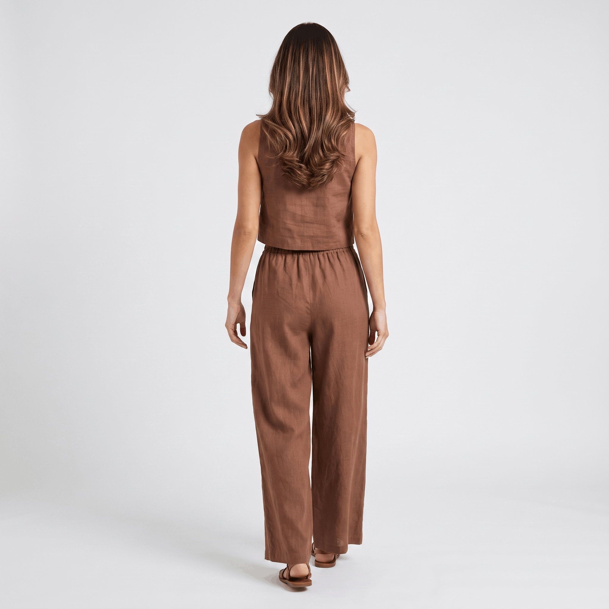 Maria Linen Blend Trouser Set – Sleeveless Cropped Top Wide-Leg Ensemble